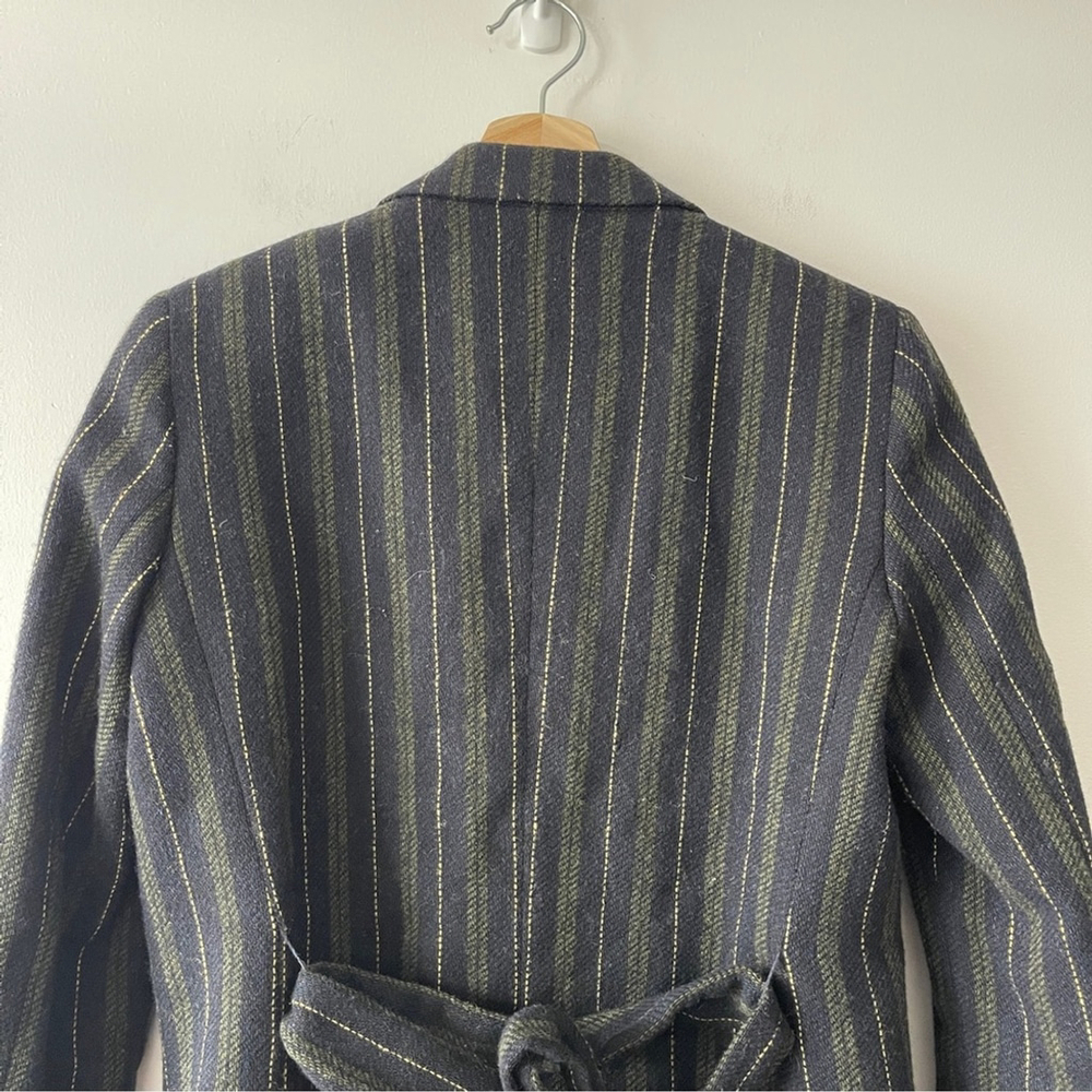 Massimo Dutti Striped Double-Breasted Blazer wool navy green office waist tie 6 - Picture 5 of 11